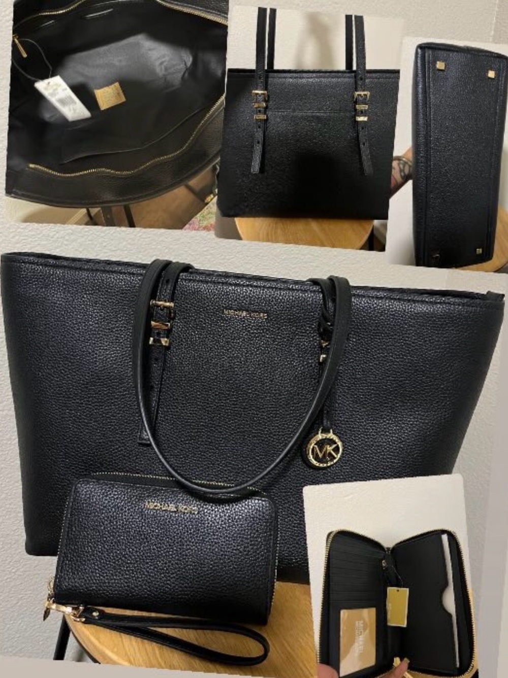 Michael Kors Black Pebbled Leather Tote with Matching Wristlet